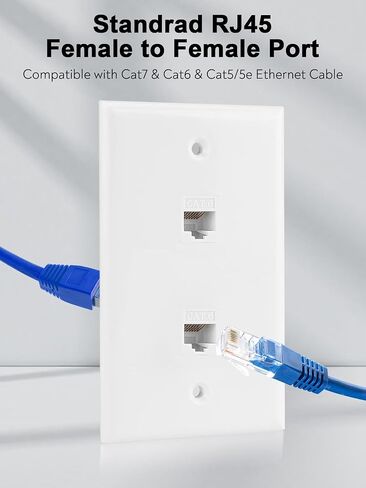 Ethernet Wall Plate, 2 Port Cat6 RJ45 Keystone Inline Coupler Wall Plate for Cat7/6/5/5e Ethernet Devices - White in Saudi Arabia