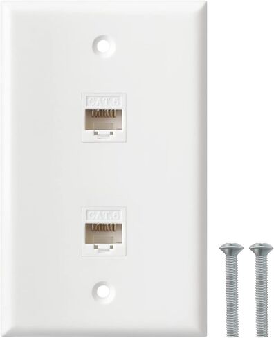 لوحة حائط Ethernet ، 2 Port Cat6 RJ45 Keystone Indine Doupler لوحة الحائط لـ CAT7/6/5/5E أجهزة Ethernet - أبيض in Saudi Arabia