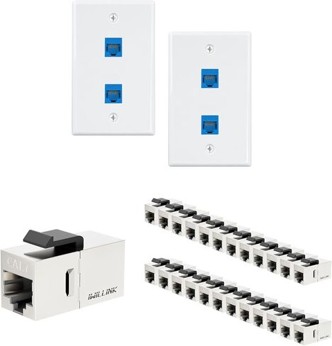 Iwillink (2-Pack) 2-Port Ethernet Wall Plate, Keystone Jack Wall Plate with RJ45 Keystone Inline Coupler insert, Female to Female Cat6 Keystone Jack Wall Plate, Blue and CAT7 Coupler RJ45 Keystone in Saudi Arabia