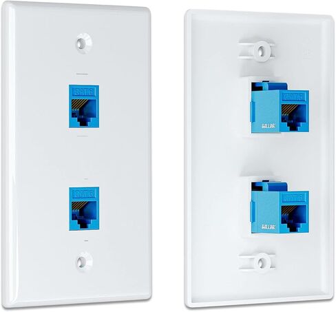 Iwillink (2-Pack) 2-Port Ethernet Wall Plate, Keystone Jack Wall Plate with RJ45 Keystone Inline Coupler insert, Female to Female Cat6 Keystone Jack Wall Plate, Blue and CAT7 Coupler RJ45 Keystone in Saudi Arabia