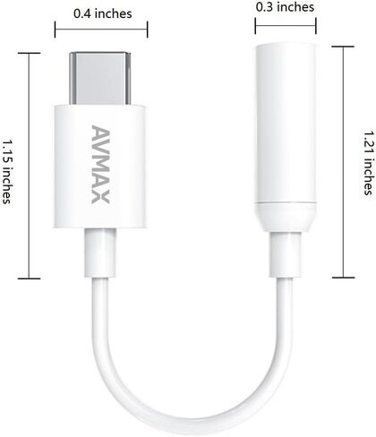 AVMAX USB C to 3.5mm Audio Headphone Adapter HiFi,Type c to Aux Female Cable for 16 15 Plus, S24 S23 S22 S21 S20 and More Type c Devices (Classic White1) in Kuwait