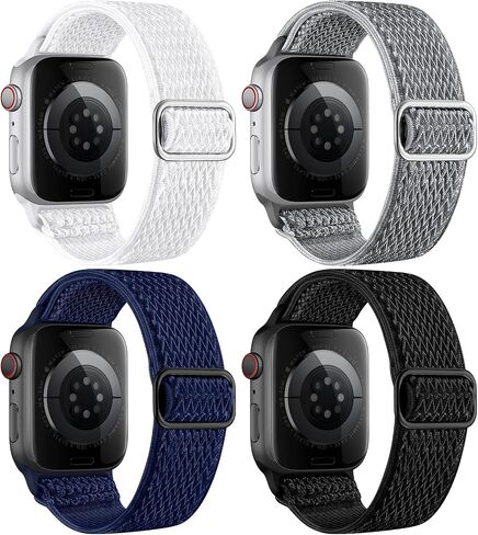4 حزمة نايلون نايلون شريط متوافق مع أشرطة Apple Watch لرجال النساء 44 مم 40 مم 41 مم 42 مم 45 مم 46 مم 49 مم 38 مم ، حزام مرن منفرد مضفر لـ IWatch Ultra 2 Series 10 9 8 7 6 5 4 3 SE in Kuwait