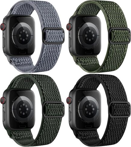 4 حزمة نايلون نايلون شريط متوافق مع أشرطة Apple Watch لرجال النساء 44 مم 40 مم 41 مم 42 مم 45 مم 46 مم 49 مم 38 مم ، حزام مرن منفرد مضفر لـ IWatch Ultra 2 Series 10 9 8 7 6 5 4 3 SE in Kuwait