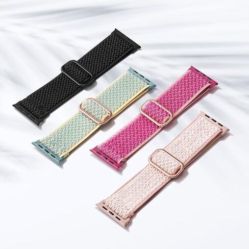 4 حزمة نايلون نايلون شريط متوافق مع أشرطة Apple Watch لرجال النساء 44 مم 40 مم 41 مم 42 مم 45 مم 46 مم 49 مم 38 مم ، حزام مرن منفرد مضفر لـ IWatch Ultra 2 Series 10 9 8 7 6 5 4 3 SE in Kuwait