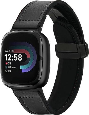 Magnetic Leather Bands Compatible with Fitbit Versa 4/Fitbit Versa 3/Sense 2/Sense 1,Genuine Leather Band Replacement Accessories Strap for Women Men in Saudi Arabia