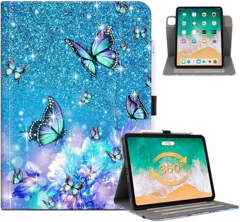 Rotating iPad Air 11 inch Case M3/M2, Case for iPad Air 5th/4th Generation 10.9 Inch,360 Swivel Multi-Angle Adjustable Stand Pencil Holder/Pocket/Hand Strap case for iPad Pro 11-inch Flowers Butterfly in Saudi Arabia