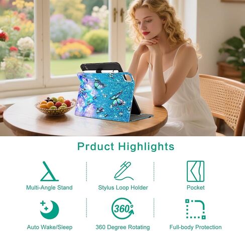Rotating iPad Air 11 inch Case M3/M2, Case for iPad Air 5th/4th Generation 10.9 Inch,360 Swivel Multi-Angle Adjustable Stand Pencil Holder/Pocket/Hand Strap case for iPad Pro 11-inch Flowers Butterfly in Saudi Arabia