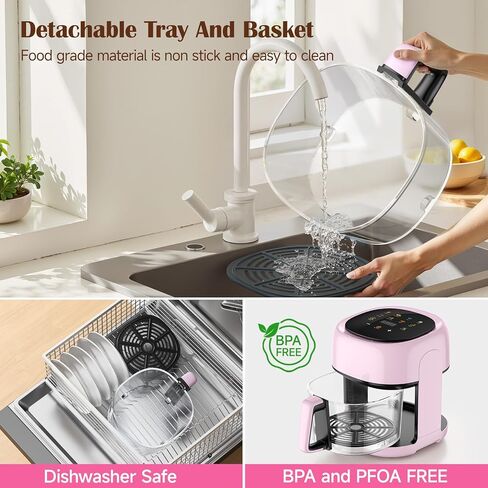 8-In-1 Glass Air Fryer, 5 QT Airfryer with Easy-View Glass Basket, Adjustable Temperature, Touch Panel Control, Circulating Heating, Compact and Large, Nonstick & Dishwasher Safe Fry Bowl in Saudi Arabia