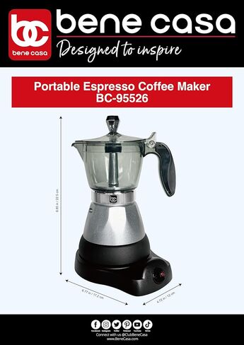 Bene Casa Black Portable Electric Espresso Maker/Cafetera ، 1-3 أكواب/طلقات (1 ، أسود) in Saudi Arabia