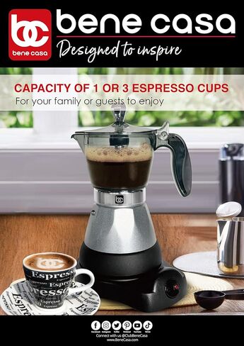 Bene Casa Black Portable Electric Espresso Maker/Cafetera ، 1-3 أكواب/طلقات (1 ، أسود) in Saudi Arabia