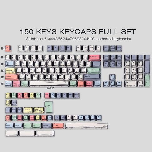 Tsungup PBT MOA ملفات تعريف مفاتيح ، Keycaps Keycaps 60 75 في المئة ، 130 مفتاح الصبغة قطران مخصصة CHISP CAنش in Kuwait