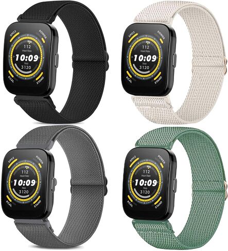 4 عبوات من أحزمة الساعة القابلة للتمدد متوافقة مع 22 مم Amazfit Bip 5 / GTR 4 / GTR 3 / GTR 3 Pro/GTR 2 / GTR 2e، حزام من نسيج النايلون المرن لـ Amazfit Cheetah Pro/Balance in Kuwait