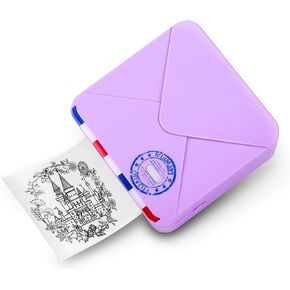 Memoqueen M02S Mini Thermal Sticker Printer, Portable Bluetooth Printer, Compatible with iOS & Android, 300DPI Wireless Connection, 15/25/53mm Print Size Apply to Office, Home, Study, Gift - Purple