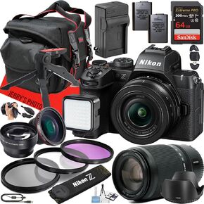 Nikon Z50II Mirrorless Camera with Z DX 16-50mm f/3.5-6.3 VR and Z DX 50-250mm f/4.5-6.3 VR Lens + 64 GB Memory + Extra Battery + LED Light + More (26pc Bundle)