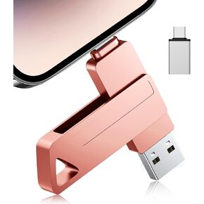 Mfi Certified Flash Drive for iPhone, 512GB High Speed USB Memory Stick, USB Storage Flash Drive for Backup, 3 in1 Thumb Drive for iPhone/iPad/PC/Android (Pink)