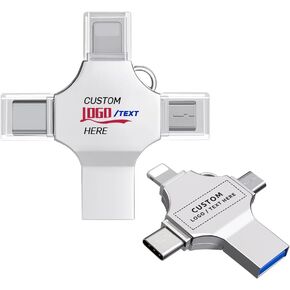 Personalized OTG USB Flash Drive, Custom 4-in-1 Multifunctional USB 3.0 Memory Stick Thumb Drive Pen Drive, Ideal for Business Events, Corporate Gifts and Promotional Giveaways (64GB,100PCS)