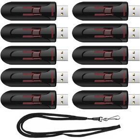 Sandisk 16GB (10 Pack) Cruzer Glide USB 3.0 Flash Drive حزمة SDCZ600-016G-B35 مع (5) Goram Black Lanyards (16 جيجابايت ، 10 حزمة)
