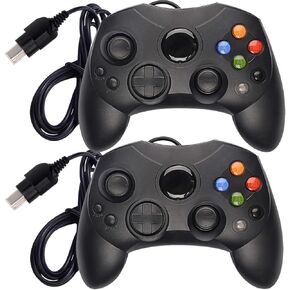 ONE250 Wired Gamepad Joypad Joysticks Controllers, Compatible with Microsoft Classic Xbox S Type - 2 Pack (Black & Black)