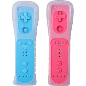 Wii Controller Wireless, Arrocent Remote Controller Compatible for Wii Wii U Console, with Silicone Case and Wrist Strap – Pink and Blue