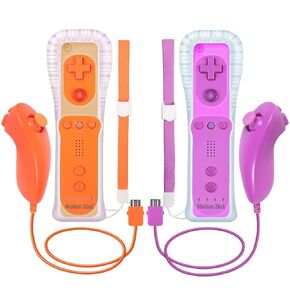 Dliaonew 2 Psck Remote Controller Build in Motion Plus and Nunchuck for Wii/Wii U, Gamepad with Silicone Case and Wrist (Orange and Purple)