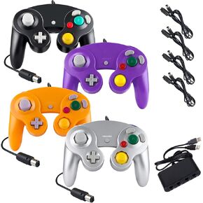 4PCS Controllers for Gamecube, with 4 Extension Cables and 4-Port USB Adapter for Switch PC Wii U Console