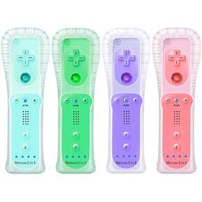 KDYGPDCT Wii Controller 4 Pack, Wii Motion Plus Controller with Built in Motion Plus Compatible with Wii/Wii U Console (Ice Blue + Light Green + Rose Gold + Purple)