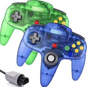 N64 Controller, Classic Wired Controller with Upgraded Joystick for Original Nintendo 64 Video Game Console, Pack of 2 (Sapphire Blue and Jungle Green)