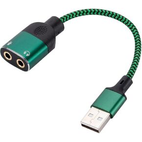 External USB Sound Card Adapter with 3.5mm Headphone and Microphone Port for Laptop Multiple Devices Plugs and Play