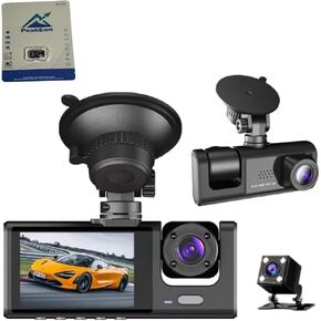 Dash Cam Front Inside and Rear Full HD 1080P, 3 Channel Dash Camera,2" IPS Screen with Night Vision,Loop Recording,24 hr Parking Monitor,G-Sensor,Motion Detection(Dashcam+16 GB Memory Card)