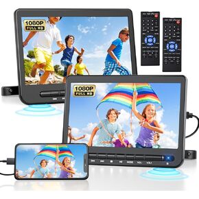 10.5" Dual Portable DVD Player for Car with 1080P HDMI Input, DESOBRY Rechargable Car DVD Player Dual Screen Play A Same or Two Different Movies