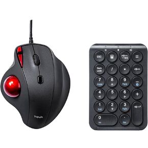 Sanwa TB167 Wired Ergo Trackball + Bluetooth Numeric Keypad ، أزرار صامتة قابلة للبرمجة ، الماوس الأسطوري 34 ملم ، 22 مفتاحًا محمولًا ومحاسبيًا ماليًا متوافقًا مع MAC ، الكمبيوتر المحمول ، Windows