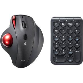 Sanwa 2 Device Bluetooth Trackball Mouse + Bluetooth Numeric Keypad ، أزرار صامتة قابلة للبرمجة ، كرة أسطوانة 34 مم ، 22 مفتاحًا محاسبيًا ماليًا محمولًا ، متوافقًا مع MAC ، الكمبيوتر المحمول ، Windows