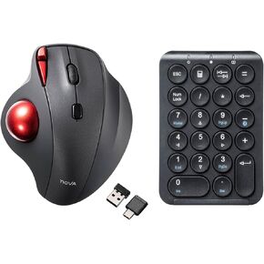 SANWA TB168 Wireless Trackball (USB-A & Type-C Receiver) + لوحة مفاتيح Bluetooth Numeric ، أزرار صامتة قابلة للبرمجة ، 22 مفتاحًا محاسبيًا ماليًا ، متوافق مع Mac ، الكمبيوتر المحمول ، Windows