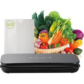 Vacuum Sealer for Food,65kpa Precision Suction Power 6-in-1 Food Sealers Machine,Fast- Compact Food Saver with 20 Large Vacuum Bags&Glass Touch Screen,White
