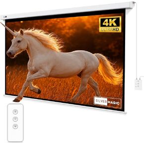 Motorized Projector Screen by SilverMagic - Anti-Curling and Modern Design Indoor/Outdoor White Screen with Aluminum case for Home Theater/Living Room/Patio/Office/Classroom 100 inch 16:9