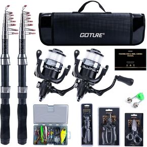 Goture Fishing Rod and Reel Combos-2PCS Telescopic Fishing Pole+2PCS Pre-Loaded Spinning Reels with Carrier Bag,1.8M-2.7M Telescopic Rod Reel Kit for Starter Travel Saltwater Freshwater,Gifts for Men