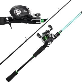 Kilitn Fishing Rod and Reel Combo, Green Color Baitcasting Combo Baitcast Reel, 2-Piece Baitcaster Rod, Durable Fiberglass with Comfortable EVA Handle