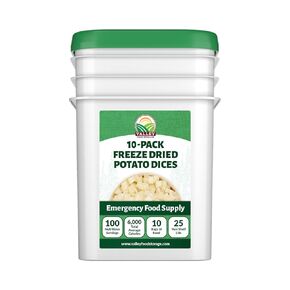 Freeze Dried Diced Potatoes 10-Bag Bucket, 64 Oz | Premium Emergency Food Supply 25 Year Shelf Life | Prepper Supplies, Survival Food, Off Grid Living Supplies | Valley Food Storage Packaged in USA