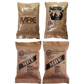 ULTIMATE MRE, Pack Date Printed on Every Meal - Inspection of 2024 or newer - Meal-Ready-To-Eat. Inspected Certified by Western Frontier. Genuine Mil Surplus. (4-Pack)