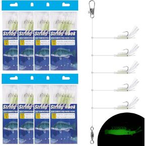 Fishing Shrimp Lure Rigs Kit 8 Packs Saltwater Fishing Bait Rigs Tackle Glow Shrimp String Hooks for Freshwater Saltwater