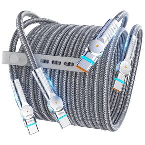 USB C to USB C Cable10ft,240W 2-Pack Braided 180°Rotating Type C Charging CableFast Charge for iPhone 15/16/16Pro/16Plus/16ProMax,MacBook Air,iPad Pro,Pixel,Samsung Galaxy S23/S24 Ultra-Blue