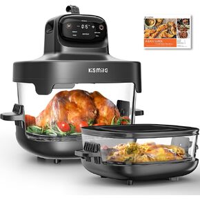 Kismile Roasti 5-in-1 Portable Glass Air Fryer, 2.6QT & 4.7QT Dual Glass Containers with Lids, Compact Smart Air Fryer Oven for Deep Roast, Crisp, Keep Warm – Freezer & Dishwasher Safe