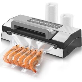 Upgraded Dry & Moist Food Modes Food Vacuum Sealer, Commercial-Grade Vacuum Sealer Machine, Dual-Seal Technology, One-Touch Operation & Built-In Bag Storage & Cutter, Includes 2 Rolls & Accessory Hose
