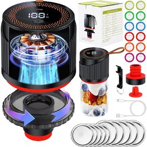 Electric Mason Jar Vacuum Sealer for Wide and Regular Mouth, 4 in 1 Auto Stop Mason Jar Vacuum Sealer Kit, Cordless Portable Canning Vacuum Sealer Machine for Canning Pickling Food Storage