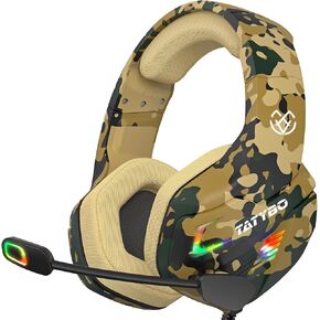 Gaming Headset with Microphone for PS4 PS5 PC Xbox One Switch, Gaming Headset with Premium Stereo, Large Earmuffs and 4 RGB Light Mode (Camouflage)