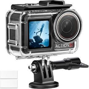 50M/164FT Waterproof Underwater Housing for DJI Action 5 Pro/Action 4 – Anti-Fog Invisible Dive Case Heavy-Duty Shockproof for Action 5 Pro Camera