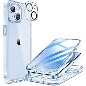 Miracase for iPhone 15 Case 360° Full-Body Phone Case with Built-in Glass Screen Protector& Camera Protector, Military Shockproof 15 Cover 6.1 inch, Clear Blue