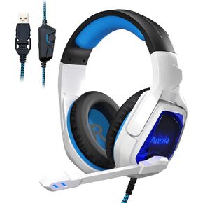 Anivia Computer Headset with Noise Canceling Microphone - 7.1 Surround Sound Stereo Headphones Over Ear Wired Gaming Headsets with Soft Memory Foam, LED Light for PC Computers