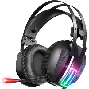 Gaming Headset for PC, Xbox One Controller, Wired PS4 Headset with Microphone, LED Light, Over Ear Headphones Compatible with Mac, Phone, Laptop,Switch Games