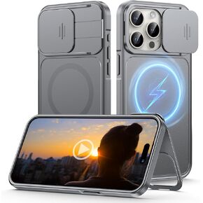 L K for iPhone 15 Pro Max Case with Kickstand, Upgraded [Slide Camera Cover], Heavy Duty Magnetic Phone Case, Compatible with MagSafe, Military-Grade Drop Protection, Black, 6.7"